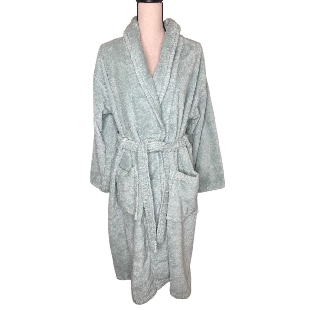 Bamboo by Kassatex Robe Celery Green Terrycloth OS, Cotton, Cozy, Lounge, Spa‎